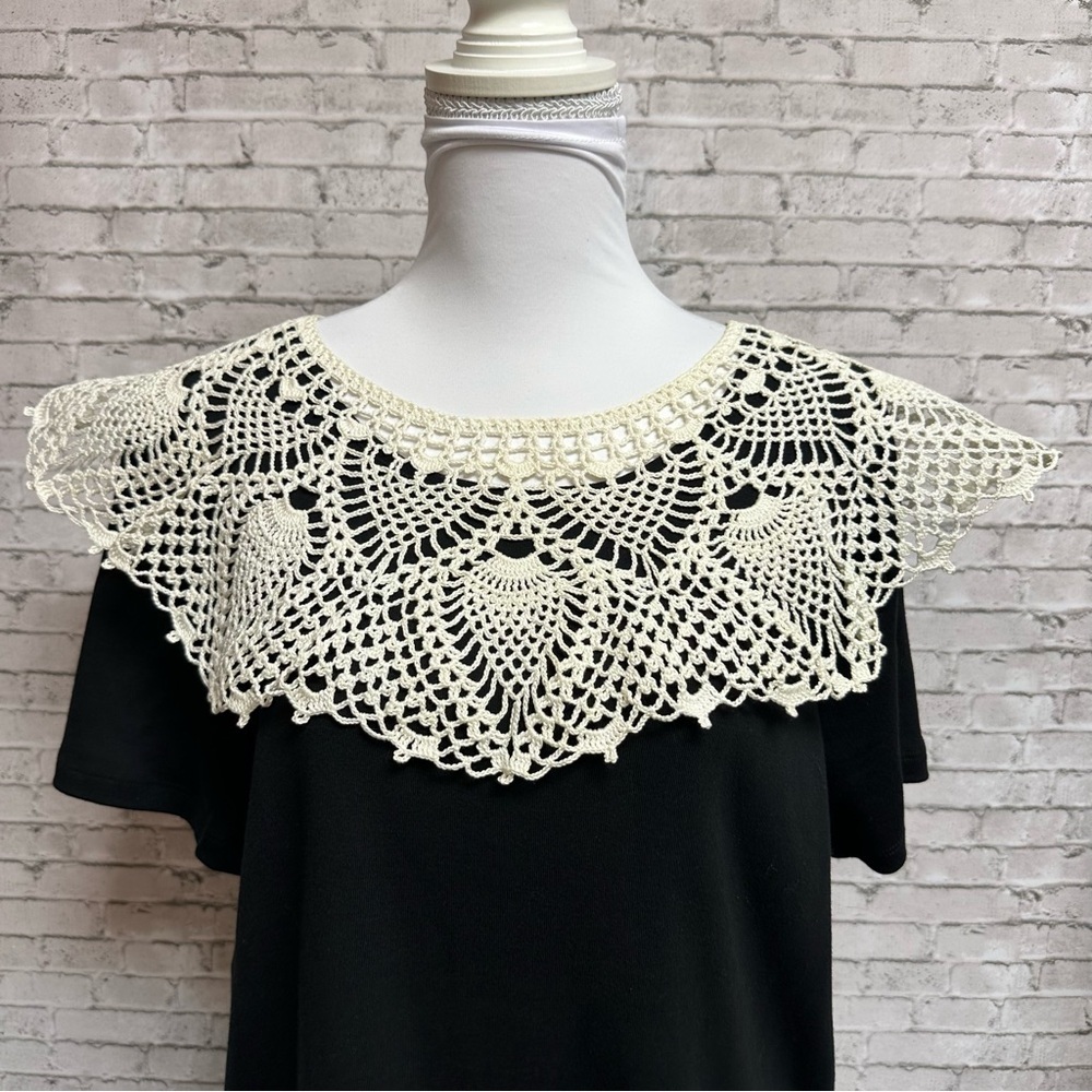 Vintage Crochet Ecru Beige Ivory Lace Collar 22 in X 7 in